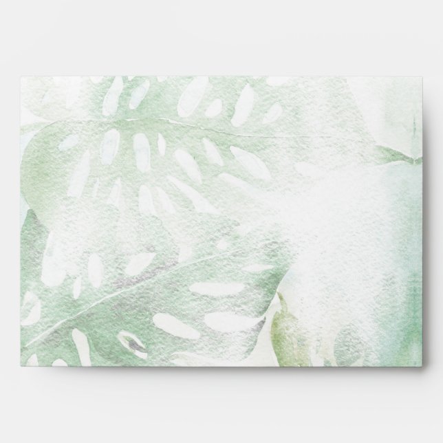Watercolor Tropical Green Monstera Leaves Invite Envelope (Front)