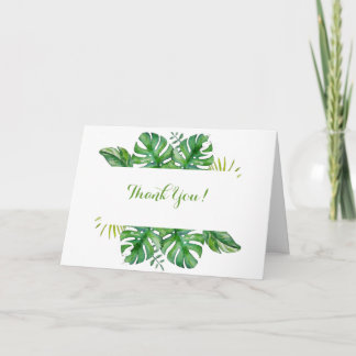Watercolor Tropical Green Monstera Leaves Wedding  Thank You Card