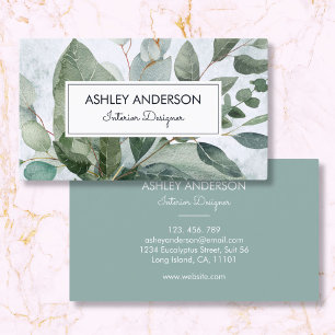 Watercolor Tropical Green Sage Eucalyptus Leaves Business Card