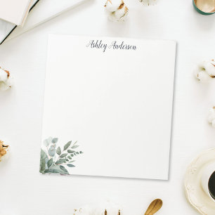 Watercolor Tropical Green Sage Eucalyptus Leaves Notepad