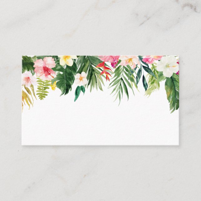 Watercolor Tropical Greenery and Flowers Wedding Place Card (Front)