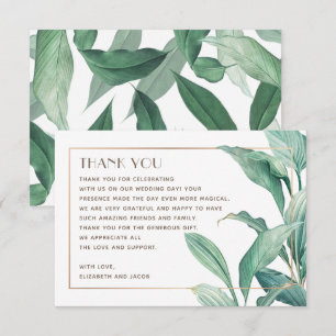 Watercolor tropical greenery. Elegant wedding Thank You Card