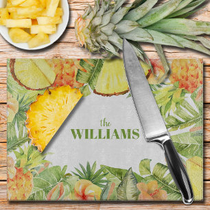 Watercolor Tropical Greenery Flowers Cutting Board