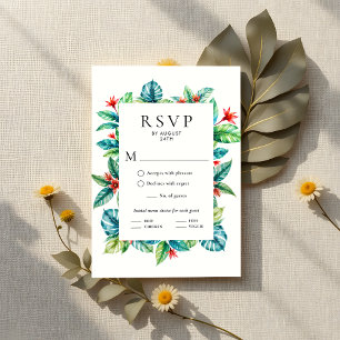 Watercolor Tropical Greenery Frame Garden Wedding RSVP Card