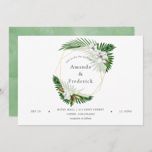 Watercolor Tropical Greenery Geometric Wedding Invitation