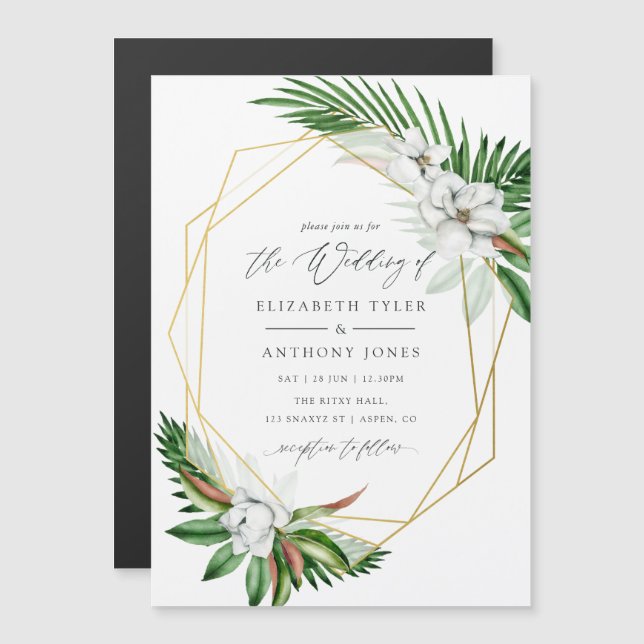 Watercolor Tropical Greenery Geometric Wedding Magnetic Invitation (Front/Back)