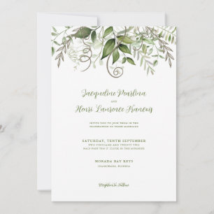 Watercolor Tropical Greenery Leaves Wedding Invitation