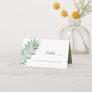 Watercolor tropical greenery wedding. Botanical Place Card
