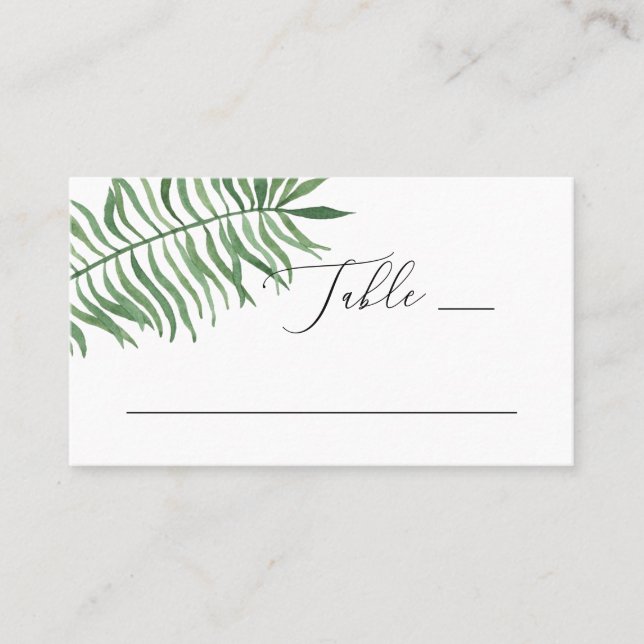 Watercolor tropical greenery wedding. Palm leaves Place Card (Front)
