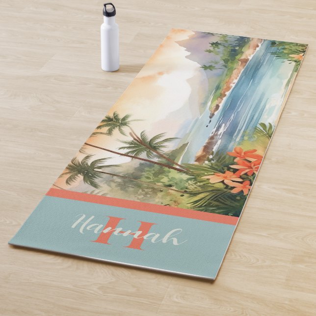 Watercolor Tropical Hawaiian Beach  Yoga Mat (In Situ)