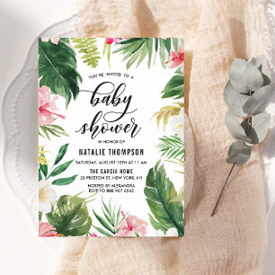 Watercolor Tropical Hibiscus Baby Shower Invitation