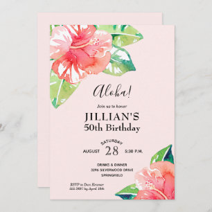 Watercolor Tropical Hibiscus Birthday Invites