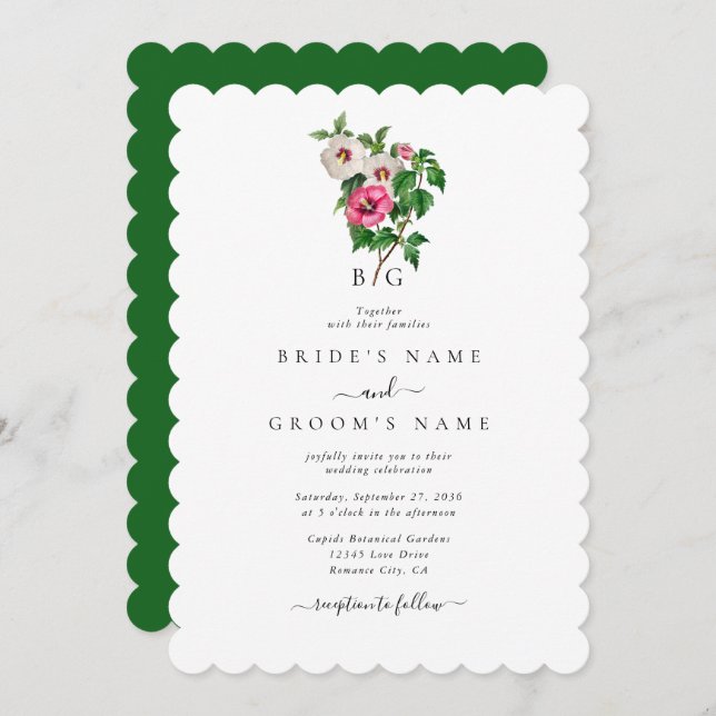 Watercolor Tropical Hibiscus Summer Wedding Invitation (Front/Back)