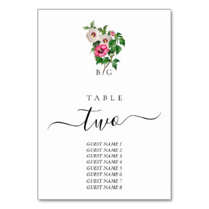Watercolor Tropical Hibiscus Summer Wedding  Table Number