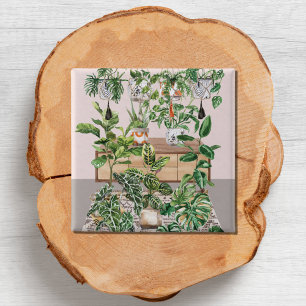 Watercolor Tropical Houseplants 15 Cm Square Badge