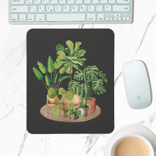 Watercolor Tropical Houseplants Mouse Pad