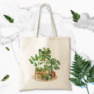 Watercolor Tropical Houseplants Tote Bag
