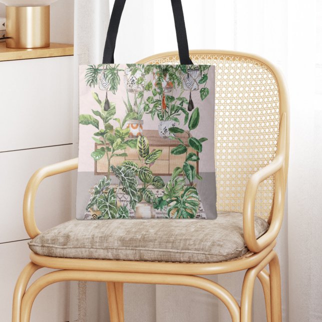 Watercolor Tropical Houseplants Tote Bag (In situ)