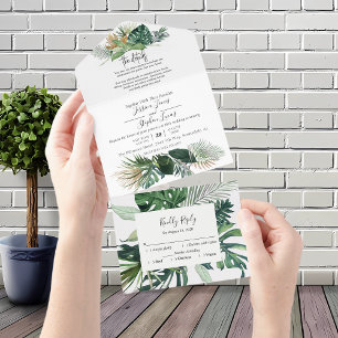 Watercolor Tropical Jungle Leaves All in One Invitation