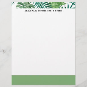 Watercolor Tropical Leaf Green & White Letterhead