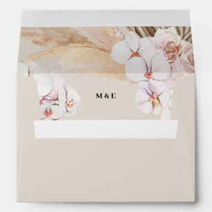 Watercolor tropical leaf orchid pampas grass envelope
