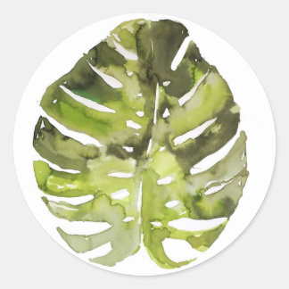 Watercolor Tropical Leaf Painting Classic Round Sticker
