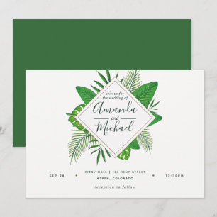 Watercolor Tropical Leaves Beach Wedding Invite