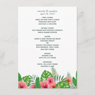Watercolor Tropical Leaves Beach Wedding Menu