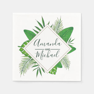 Watercolor Tropical Leaves Beach Wedding Napkin