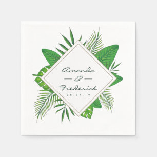 Watercolor Tropical Leaves Beach Wedding Napkin