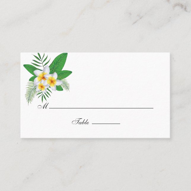 Watercolor Tropical Leaves Beach Wedding Place Card (Front)