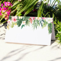 Watercolor Tropical Leaves Folded Place Card