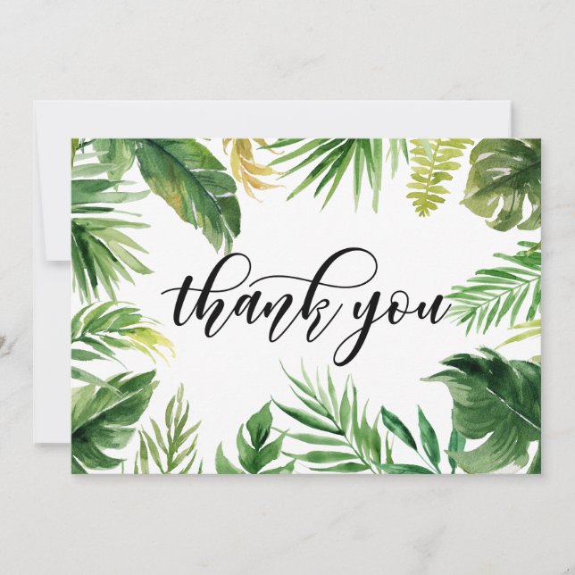 Watercolor Tropical Leaves Frame Thank You Card (Front)