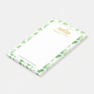 Watercolor Tropical Leaves Green Gold Faux Foil Post-it Notes