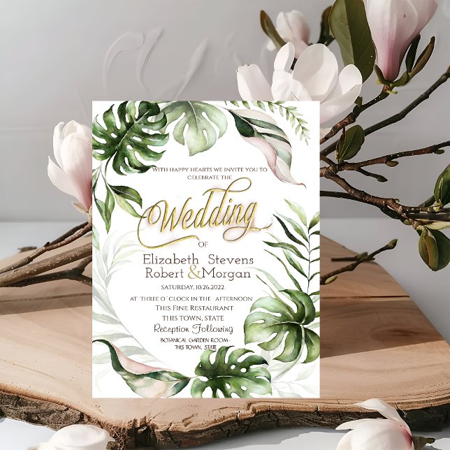 Watercolor Tropical Leaves Greenery Wedding  Invitation (Creator Uploaded)