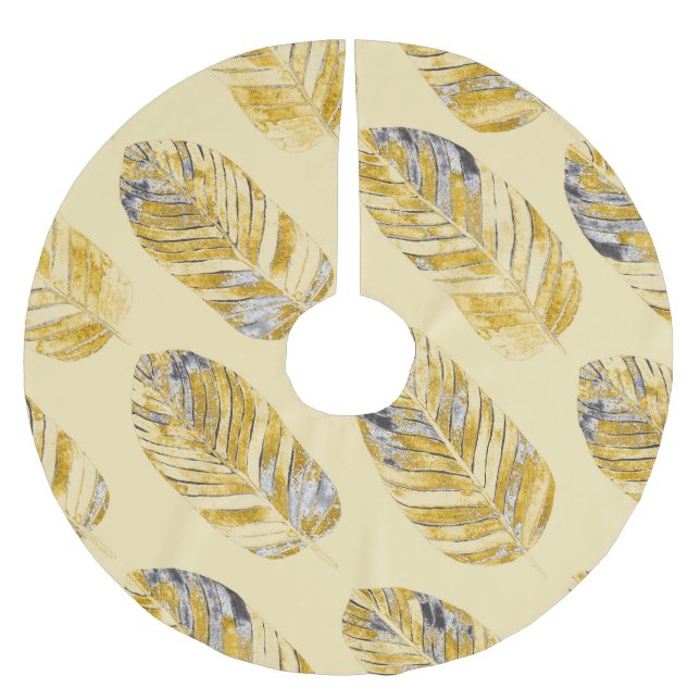 Watercolor Tropical Leaves Modern Pattern Brushed Polyester Tree Skirt (Front)