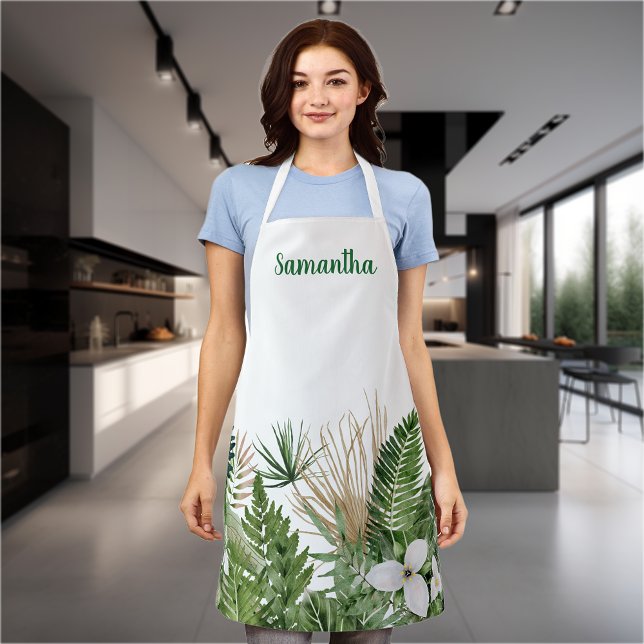 Watercolor Tropical Leaves Monogram  Apron (Creator Uploaded)