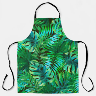 Watercolor tropical leaves pattern apron
