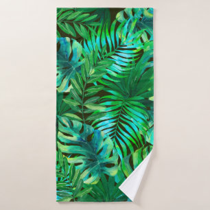 Watercolor tropical leaves pattern bath towel