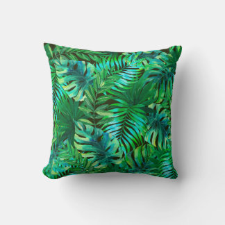 Watercolor tropical leaves pattern cushion