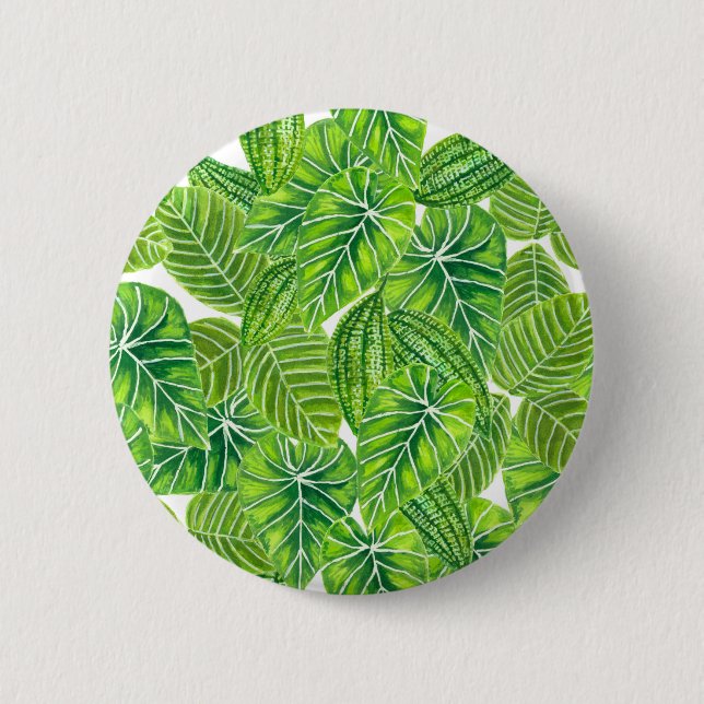 Watercolor tropical leaves pattern design 6 cm round badge (Front)