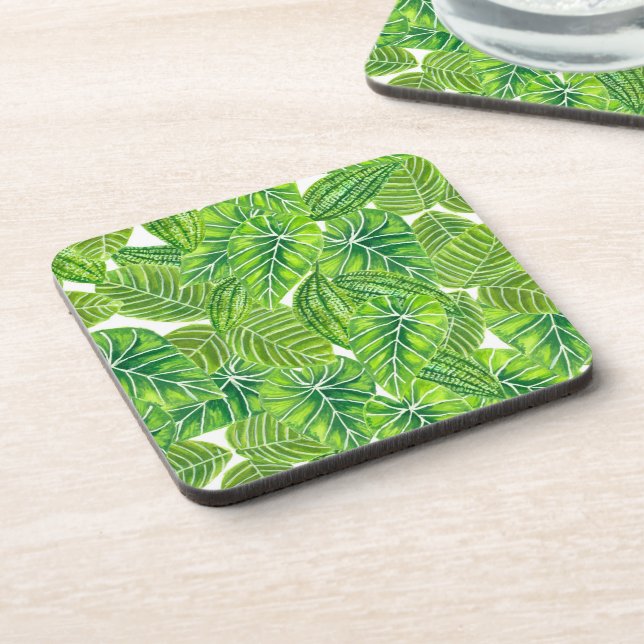Watercolor tropical leaves pattern design coaster (Left Side)