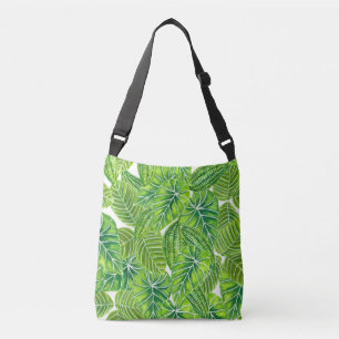 Watercolor tropical leaves pattern design crossbody bag