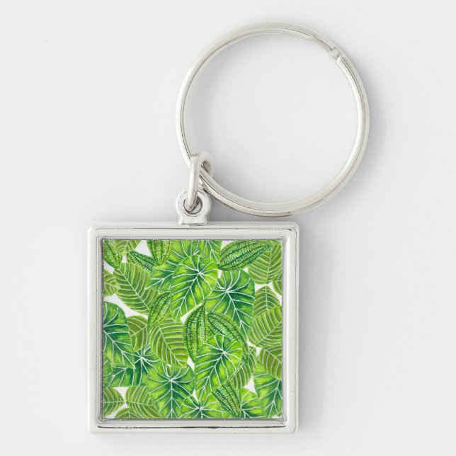 Watercolor tropical leaves pattern design key ring (Front)