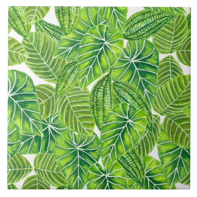 Watercolor tropical leaves pattern design tile (Front)
