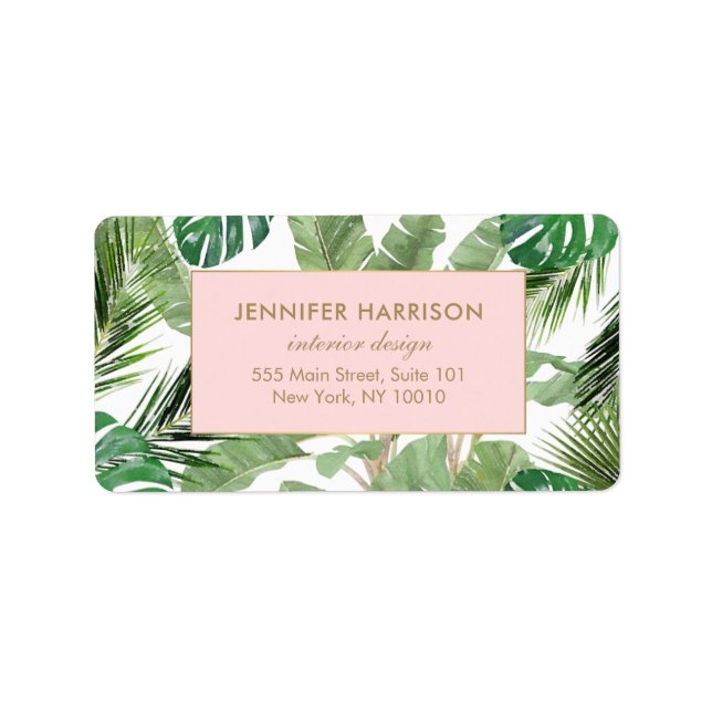 Watercolor Tropical Leaves Pattern Label (Front)