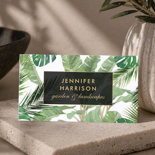 Watercolor Tropical Leaves Pattern on White Business Card