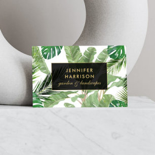Watercolor Tropical Leaves Pattern on White Business Card