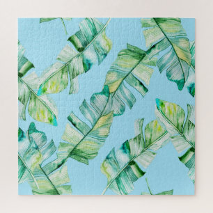 Watercolor tropical leaves, seamless illustration. jigsaw puzzle