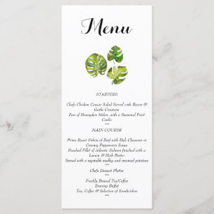 Watercolor Tropical Leaves wedding  Menu